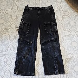 Women Black Cargo Jeans Disclosure Cotton Spandex Material Skater Goth Sz 9